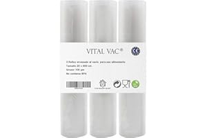 VITAL VAC 3 Rollos de Envasar al Vacío de 20x500 cm | para Máquina de Envasar al Vacío Doméstica | Compatible con Silvercrest, Jata, Cecotec…
