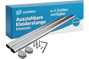 Onpira® Ausziehbare Kleiderstange aus Edelstahl, Schrankrohr ausziehbar, in 3 Grössen zur Auswahl 41-130 cm, Schrankzubehör (81-130cm)