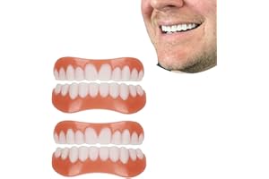 EHOTER Juego de dentaduras postizas ajustables a presión para dientes falsos superiores e inferiores que puedes comer con carillas dentales para la restauración temporal de los dientes, protege tus dientes y