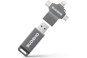 SUDEHO MFi Certified USB Stick 128GB for iPhone, 4-in-1 Flash Drive with USB 3.0 High-Speed, Multi-Device Memory Stick for iPhone/iPad/Android/PC/Mac, Easily Back Up Photos, Videos & Music, Black
