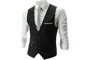 Duohropke Chaleco de traje de negocios para hombre chaleco de negocios ocio boda chaleco cuello en v sin mangas chaqueta estrecha chaleco
