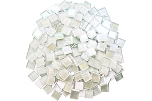 Yuvori Carreaux de mosaïque en verre irisé carré 1,5 cm 0,5 kg - Bricolage - Cadres photo, baignoires, sous-verres, vases, décoration intérieure (blanc)