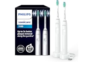 Philips Sonicare 3100, cepillo dental eléctrico, cepillo dental sónico, sensor de presión y temporizador, blanco, pack doble, modelo HX3675/13