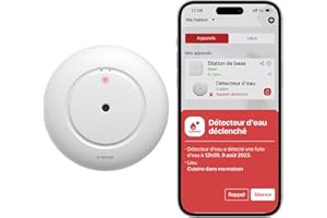X-Sense Détecteur de Fuite d'eau Connecté, Station de Base SBS50 Requise, Détecteur d'eau Wi-FI avec Alarme 110 DB, Portée Jusqu'à 500 m, Idéal pour Cuisine, sous-Sol, Salle de Bain, SWS51, Lot de 1