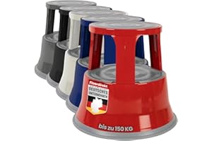 ‎FLOORDIREKT Floordirekt Rollhocker, Tritthocker, Elefantenfuß - Hocker aus Stahl bis 150kg Tragkraft für Büro oder Gewerbe (Rot, Metall)