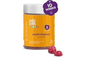 Jelly Pills Gummies Multivitaminées & Minéraux pour Enfants – 70 Gummies Véganes – Sans Sucres Ajoutés – Goût Fraise – A, B, C, D, E, Zinc, Biotine & Acide Folique