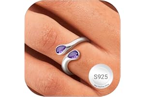 Bestyle Anillos Mujer Anillo Gotas de Agua Anillos Plata de Ley 925 Anillo Ajustable Abierto Anillo con Piedra Nacimiento Anillos de Compromiso Boda Alianzas