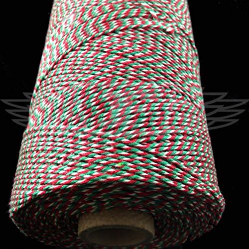 1 Meter, RED/EMERALD GREEN/WHITE BEAUTIFUL BAKERS TWINE 100% COTTON 2mm 2 PLY MADE IN THE UK - STRING CORD CRAFT PAPER - FREE UK DELIVERY