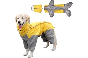 WFFEILA Regenmantel für Hunde,Hunderegenmantel,Wasserdichter Hundemantel mit Kapuze,Leichte Regenjacke Hund Geeignet für Mittlere und Große Hunde den Hundespielplatz und den Urlaub mit Hund (Gelb-26)