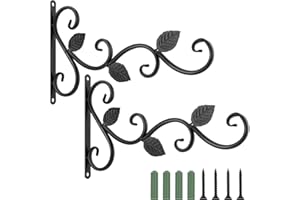 Lewondr Support à Crochet Mural en Fer pour Pot de Fleurs, [2 PCS] Suspension Plante Fixation Murale en Forme d'Oiseau pour Panier Lanterne, Décoration de Jardin Balcon Extérieur 12'' - Vernis Noir