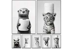 BEIYIHO Affiche Murale Noir et Blanc Humour Animaux Photos 40x50 Deco Salle de Bain Tableau Poster WC Art Affiche Drole Toilette Tableau Humoristique WC Toile Poster Mural Chambre Adulte Rigolo Funny Amusante