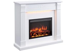 RICHEN Hikaru Chimenea eléctrica con calefacción de hasta 2000 W, efecto de llama 3D, iluminación LED, crepitación, control de aplicaciones, wifi, control remoto, temporizador, termostato, blanco