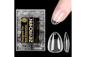 ZEYACHAN 504 Pièces Capsule Americaine Ongle Amande Extra Courte, 12 Tailles Semi - mat PMMA Faux Ongles Transparente, Avec Valise De Rangement, pour Les Extensions Bricolage Et Diy Nail Art