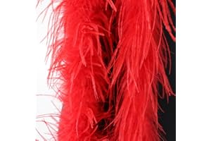BLAUSKY Boa de plumas, plumas, longitud aprox. 2 m, guirnalda de plumas, bufanda de plumas de un solo color, pluma de avestruz, accesorio para disfraz de Charleston años 20, color rojo
