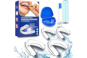 NEXORA Férula de Descarga para Bruxismo 4 Piezas y 2 Tamaños, Incluye Cepillo de Dientes Compacto, Protector Bucal para Dormir, Nocturno,ferula antironquidos,bruxismo dental noche,Cuidado Dental