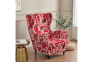 Highdi Funda de Sillón de Orejas Elástica para Strandmon, Funda de Sofá Relax 2 Piezas con Funda de Cojín, Fundas Protector de Butaca para Dormitorio, Recepción, Club (Rojo Navidad)