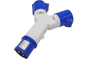 BURI Rowi CEE - Distribuidor de corriente doble para caravana, barco, camping, adaptador de enchufe a 2 conectores CEE hembra para camping, 200-250 V - 16 A