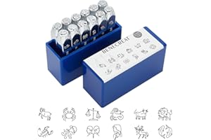 BENECREAT 12 Timbres en métal de Conception d'horoscope (6mm) Timbres de poinçon en métal d'animauxdu Zodiaque avec étui à Outils pour l'estampage de Bois en Cuir de Bijoux
