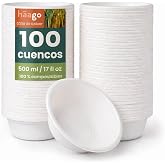 HAAGO 100 Pieces Eco-friendly Sugarcane Bowls, Biodegradable &amp; Compostable Home Disposable Paper Bowls for Hot &amp; Cold Food, D