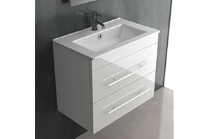 ‎ALPENBERGER GERMANY Alpenberger Waschbecken Badezimmer Waschtisch mit Unterschrank 60 cm Breit Hängend | Gäste WC Waschbecken mit Unterschrank Bad Möbel Modern Set | Kleiner Waschbeckenunterschrank Weiß