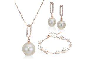 Crystalline Azuria Donna 18ct Placcato Oro Rosa Perla simulata Bianca Parure Collana con Ciondolo 45 cm Orecchini Pendenti Bracciale