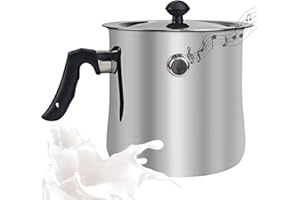 GOEDCH Casserole à lait 1,5 l : casserole à lait double paroi, casserole à lait avec couvercle, casserole avec sifflet, marmite à bain-marie en acier inoxydable, mijoteuse pour gaz, induction