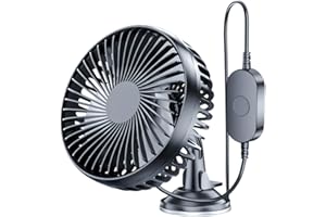 Demiawaking Ventilateur de voiture 12 V 24 V silencieux rotatif à 360 ° USB 3 vitesses avec ventouse pour voiture, SUV, camion (A)
