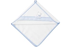Filet - Accappatoio Triangolo per Neonati in Morbida Spugna di Cotone da Ricamare con Ricamo a Forma di Orsetto, Perfetto per il Bagnetto, Made in Italy, Color Bianco e Cielo