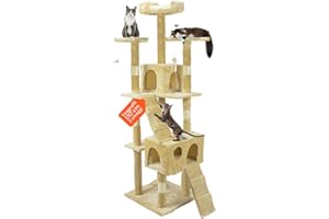WINTEM Tiragraffi da 170Cm con Cuccia per Gatti Albero Parco giochi gioco tira graffi per Gatto (Beige)