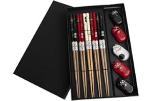 lachineuse Coffret Baguettes Japonaises et Supports - 5 Paires Colorées Maneki Neko - Tradition du Japon - Chopsticks - Sushi, Ramen, Nouilles & Riz - Cadeau Cuisine Asiatique Chinoise