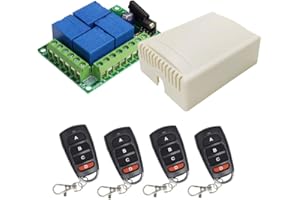 QIACHIP 433 Mhz RF Interruttore remoto wireless ricevitore relè radiocomando 4 canali DC 12V con 4 telecomandi per luci, porta del garage, motore controller