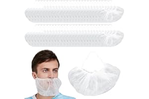 NOPKESV 100 unidades Protector para Barba de PP,Blanco,Cubre Barba de Hombre Desechables con Cordón Elástico,Red para Barba de Uso Alimentario,(52 cm)