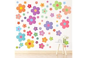 COMNICO 63pcs Cute Flowers Wall Sticker, PVC Colorful Y2k Floral Wall Decor Vinyl Peel and Stick Flowers Stickers for Teen Girls Boy Kids Nursery Bedroom Kindergarten(9 Sheets, Bright Colors)