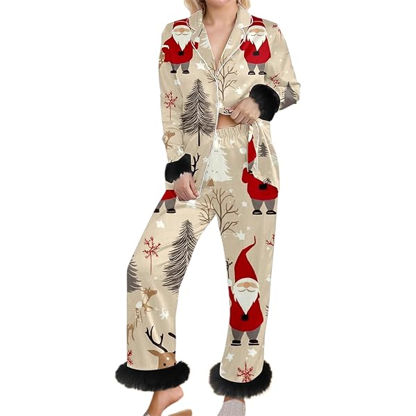 OCCIENTEC Pyjama Femme Hiver Noël Ensemble De Pyjama Femme En Coton Top Imprimé Et Pantalon à Carreaux Rouge,XXS