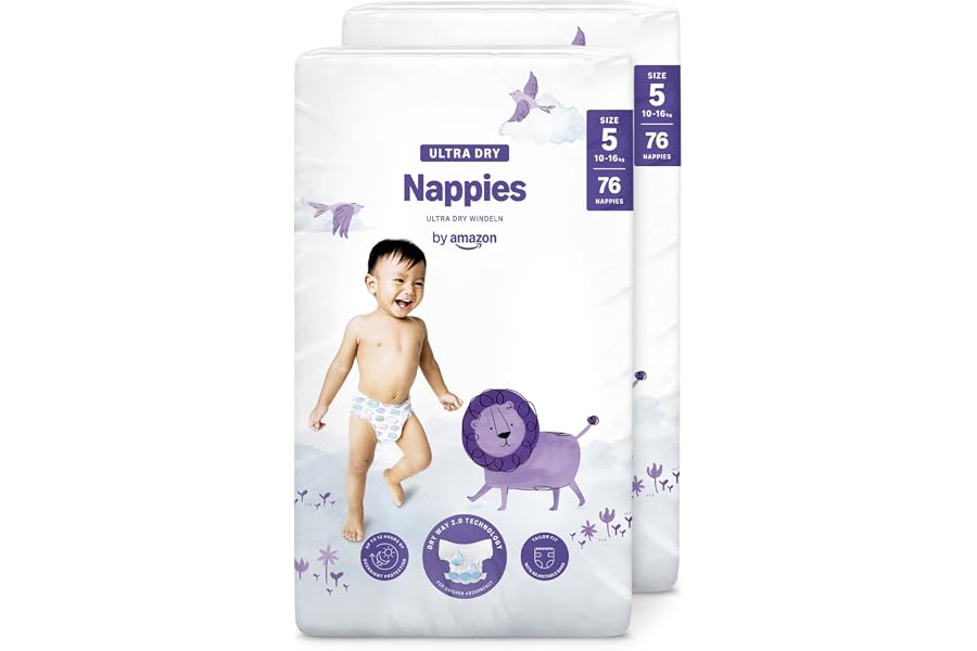 By Amazon Pañales ultra-secos, Talla 5 (10-16 kg), Con canales, Bianco, 152 Unidad (2 Paquetes de 76) - Nueva versión (Anteri