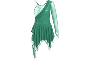 CHICTRY Abito da Pattinaggio Artistico Bambina Paillettes Chiffon Leotards Vestito Danza Classica Asimmetrico Abito da Ballo Latino Costumi di Danza Jazz Danza Moderna