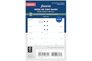 FILOFAX Agenda tascabile 26-68221R 2026 settimanale su due pagine, in carta riciclata inglese
