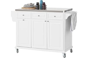 ‎SOBUY SoBuy FKW33-W Küchenwagen mit Edelstahlplatte Küchenschrank Kücheninsel Servierwagen Rollwagen mit Ablage für Mülleimer Abfalleimer