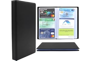 FOXNEC Porta Biglietti da Visita con 180 Fogli - 11x19cm - Professionale Raccoglitore Biglietti da Visita Salvaspazio - in Pelle Sintetica Nero per Uomini e Donne (180 Fogli)