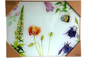 ALEX CLARK Bee and Foxglove Worktop Saver - Durable Glass Kitchen Surface Protector/White/Non-Slip Rubber Feet/Gifts/Floral and Flowers