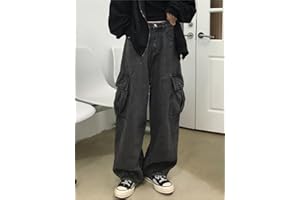 Yujun Grunge Streetwear Grigio Baggy Jeans Donna Coreana Moda Tasche Oversize Pantaloni Cargo in Denim Hip Hop Pantaloni a Gamba Larga