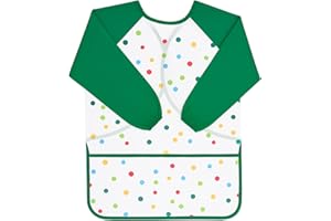 REEKNOKOL Kids Apron, Ages 3-8 Waterproof Children's Aprons With Long Sleeve and Pocket for Painting, Cooking, Eating, Arts & Crafts