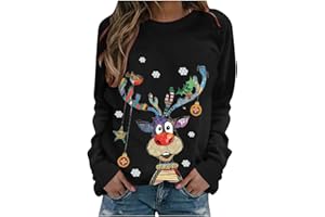 HAOLEI Christmas Jumper Women UK Sale Clearance,Funny Christmas Reindeer Jumper Cute Novelty Xmas Sweatshirts Graphic Shirts Crew Neck Print Pullover Sweater Tops Blouse Ugly Xmas Jumpers Ladies
