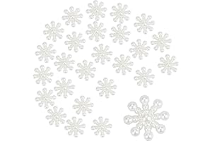 LEZEVN Jomnvo 100 Pieces Christmas White Snowflake Flat Back Pearls Resin Crafting Snowflake Pearl Decorations Chic Resin Flatbacks DIY Craft Cardmaking Embellishments