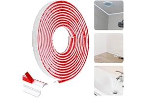 QINERSAW Moulure Autocollante Flexible 5m Moulage en Quart de Rond Étanche Quart de Rond PVC Adhesif Quart de Rond PVC Blanc Quart de Rond Plastique Quadrant en PVC pour Joints de Mur (5m)