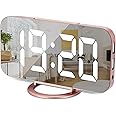 SZELAM Digital Clock Large Display, LED Electric Alarm Clock Mirror Surface for Makeup with Diming Mode, 3 Levels Brightness, Dual USB Ports Modern Decoration for Home Bedroom Decor (Rose Gold)