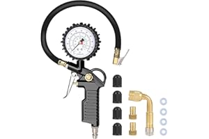 Frogetu Reifendruckprüfer mit Flexiblem Schlauch, Reifenfüll-Messgerät, Multifunktional Luftdruckprüfer, Reifenfüller für Auto, Motorrad Manometer Messbereich: 0-16 BAR/220 PSI