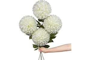 ‎HOLLYONE 16cm groß Kunstblume Hortensie mit 65cm Langer Stiel, 4 PCS weiß Künstliche Hortensie Blumen, Kunststoffblume Hortensie für Hochzeits Deco, Heimdeko, Büro, Garten Party Deco, Blumenarrangement