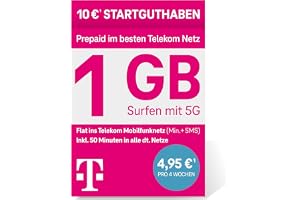 Tyska Telekom MagentaMobil Prepaid S SIM-kort utan kontraktsbindning, inkl. I1 GB & Flat in mobilnätet, 50 varmpåsar i alla andra dt. Nätverk I Surfa med / Max, 10 EUR startkredit
