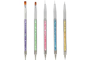 DUXMUZZ Double Ended Nail Art Brushes, 5PCS Nail Dotting Tool, Nail Art Pens Liner Brush Manicure Point Drill Drawing Painting Tools Set for Nail Art Designs